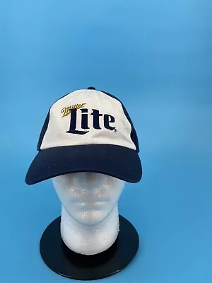 Miller Lite Hat Navy Blue White Spellout Logo Strapback Baseball Cap Beer Dad • $9.99