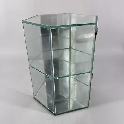 Vintage Clear Glass Mirrored Display Case Trinket Curio Hexagonal Hinged • $89