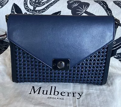 Mulberry Delphie 2-in-1 Flap Midnight Navy Blue Woven & Black Calf Gunmetal HW • $335