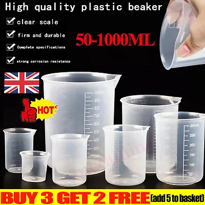 25-1000ml Clear Plastic Graduated Measuring Cup Jug Beaker Kitchen Lab Tool UK • £3.25