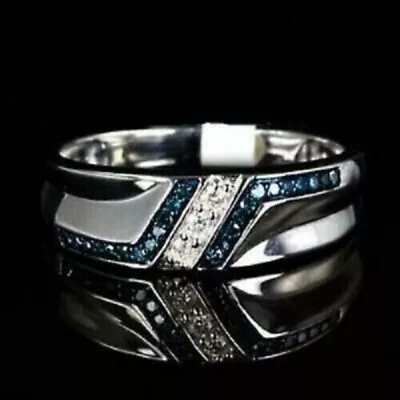 2Ct Round Cut Lab Created Sapphire Men's Wedding 14K White Gold Plated Band Ring • $84.49