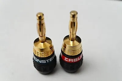 Monster Cable Quick Lock Gold Plated Banana Plugs = 1 Blue/Red Pair • $14.98