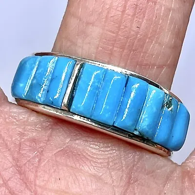 Navajo Inlay Turquoise Wedding Band Sz 10.5 Mens Ring 9mm Native Amer Handmade • $164.94