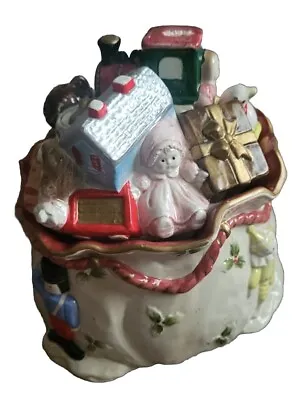 Fitz & Floyd Bag Of Toys Cookie Jar 80s Hand Painted Santa Christmas Ceramic Lid • $59.99