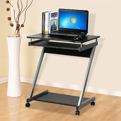 Small Computer Desk On Wheel PC Table W/ Sliding Keyboard For Home Office Study • £24.59