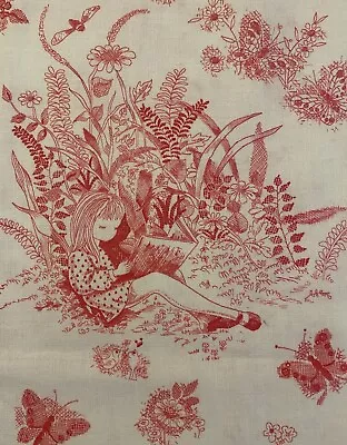 1960s/1970s Pink Toile Fabric Vintage  Unbranded 1.25yds X 44in LinenCotton? • $5.99