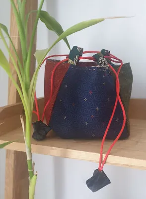 Japanese Mini Rice Bag Kit Komebukuro - Indigo/Non-Metallic Fabric • £10