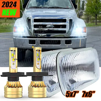 Pair 7X6  5x7  LED Headlight For Ford Super Duty Truck F550 F650 F750 F600 F700 • $119.99