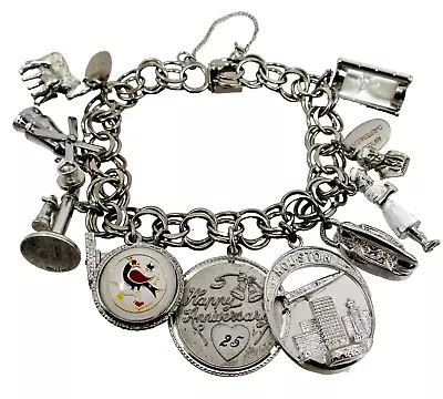 Vintage 40's Sterling Silver Charm Bracelet Nurse Hourglass Windmill Tag Rare • $94.99