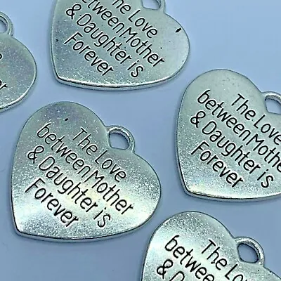 Tibetan Silver Charms 'THE LOVE BETWEEN A MOTHER AND DAUGHTER' Heart 5pcs Q10 • £3.49