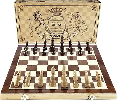 Magnetic Folding Chess Set 15 X15  Wood Board With Storage Slots • $32.99