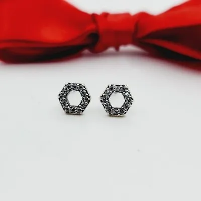 $49 • Buy New Genuine Pandora Sparkling Honeycomb Hexagon Stud Earrings 298800C01