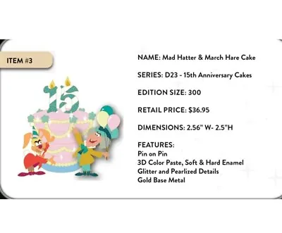 2024 D23 15th Anniversary DEC Disney Mad Hatter March Hare Alice Pin LE 300 • $49.95