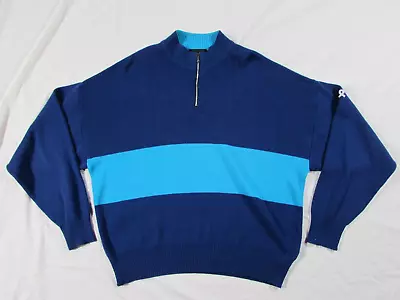 Vtg 80s Demetre Men's Size L Acrylic & Wool 1/4 Zip Striped Knit Sweater USA • $24.99