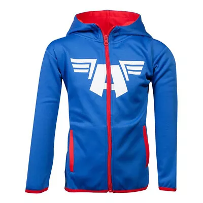 Marvel Comics Captain America Logo Teq Full Length Zipper Hoodie Kid's Unisex • £14.61