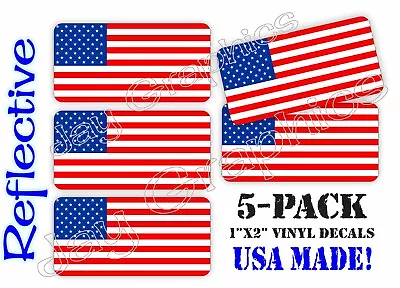 5-pcs Mini REFLECTIVE American Flags Hard Hat Stickers / Vinyl USA Flag Decals • $5.79