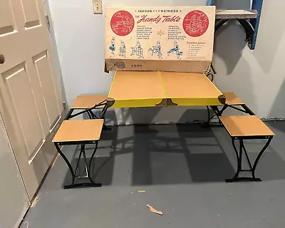 Handy Folding Table With Chairs Vintage In Box Camping Suit Case Fold Out • $99.99