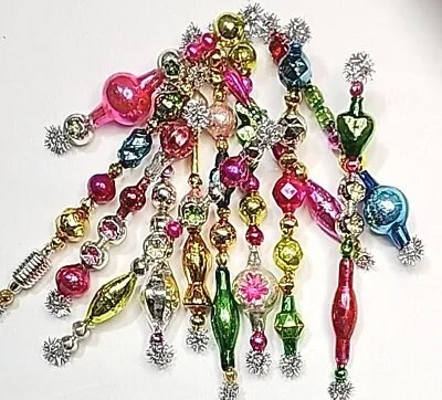 ✨️🌷12 Fun Springtime Vtg Mercury Glass Garland Icicle Bead Ornaments 3.5~5.5  • $51