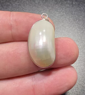 925 White Cream Mabe Pearl Pendant Oval Fine Gemstone Dangle • $58.50