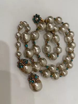 Sign Miriam Haskell Gray Pearl Baroque Turquoise Rhinestone Necklace Jewelry • $368