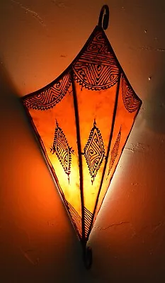 Moroccan Wall Sconce Light Fixture Decorative Henna Goat Skin Handmade Orange • $44.99