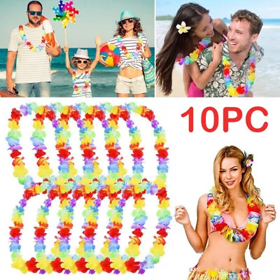 10PC Hawaiian Hawaii Lei Garland Flower Necklace Beach Hen Stag Party Hula Aloha • £5.49