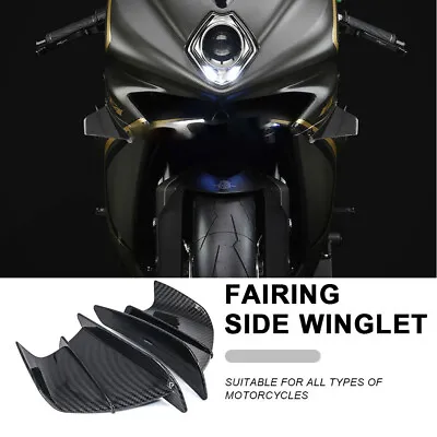 2x Carbon Fiber Look Motorcycle Winglets Air Deflector Wing Kit Spoiler Trim ABS • £19.99