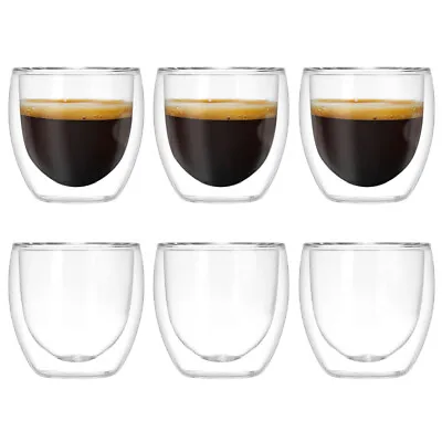 £16.99 • Buy 6 Pack Double Walled Insulated Glass Thermal Coffee Cups Tea Mugs 80/250/350ml