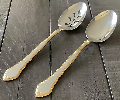 Oneida GOLDEN ROYAL CHIPPENDALE Solid Pierced Serving Spoons Tablespoons (2) • $24