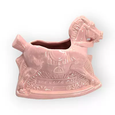McCoy Pink Rocking Horse Planter Midcentury 8  Ceramic Banbury Cross 1950s Baby • $36.95