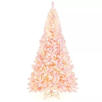 7.5FT Pre-Lit Snow Flocked Pink Christmas Tree 1100 Tips W/ 450 Lights & 8 Modes • $129.99