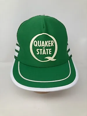 Quaker State 3 Three Stripe Vintage 80s Snapback Trucker Mesh Hat Made USA Oil • $17.59