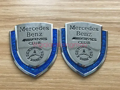 2pc Chrome /Blue Metal Car Emblem Sticker Side Skirts Badge FOR Mercedes Benz • $17.99