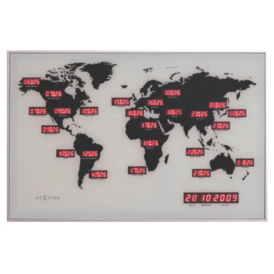£224.98 • Buy NeXtime World Time Digit 55x36cm Rectangle Digital Wall Clock Office Decor White