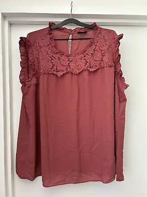 Womens Plus City Chic Lace Ruffle Sleeveless Tunic Blouse Dark Dusty Pink XXL 24 • $7.95