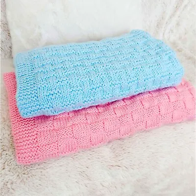 Knitting Pattern Easy Knit Baby Blanket 2 Weave Designs & Sizes Aran Cot Or Pram • £4