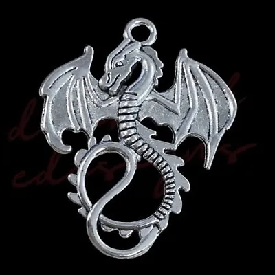 10 Pcs -  Tibetan Silver Dragon Charms 35mm Jewellery Craft Pendant P200 • £3.09