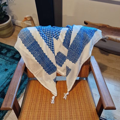 £16.99 • Buy Original Hirbawi Made In Palestine Kufiya Keffiyeh Scarf Shemagh Blue/White