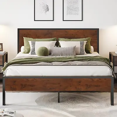 Queen Bed Frame With Headboard Under-Bed Storage Solid Metal Construction No  • $237.99