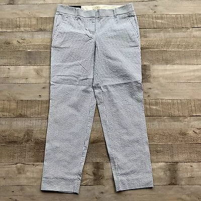 J Crew Skimmer Pant Womens 2 Blue Striped Seersucker City Fit Ankle Cropped New • $34.74