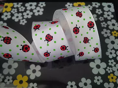 1m Ladybird Ladybugs Spotty White Wired Ribbon Cakes Bows Gifts Decorations  • £1.80