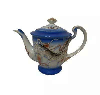Japanese Dragonware Moriage Geisha Lithophane Teapot In Blue • £25