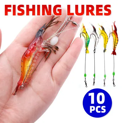$10.66 • Buy 10 Soft Plastic Fishing Lures Tackle Prawn Shrimp Flathead Bream Cod Bass Lure