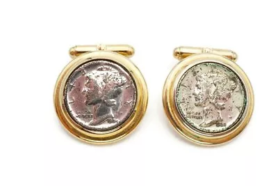 Vintage Mercury Dime Cufflinks Gold Tone • $44.99