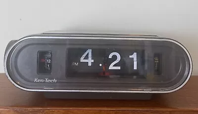 Vintage 70s Ken-Tech Flip Clock Alarm Model T-440 Woodgrain Retro Working • $50