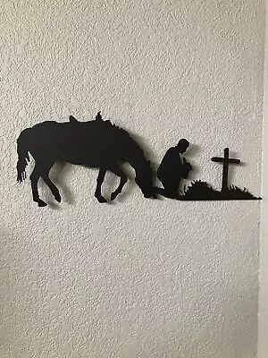 Western Cowboy Metal Art Horse Decor Praying Cowboy • $29