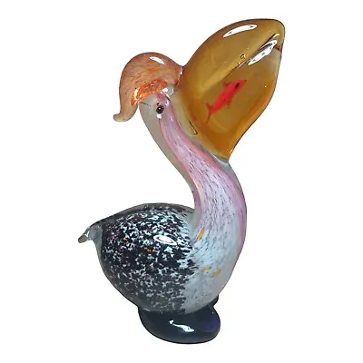 Vintage Murano Style Hand Blown Art Glass Pelican With Fish In Mouth 8in • $22.74