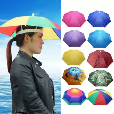 Sun Umbrella Hat Outdoor Hot Foldable Golf Fishing Camping Headwear Head-Cap • £4.61