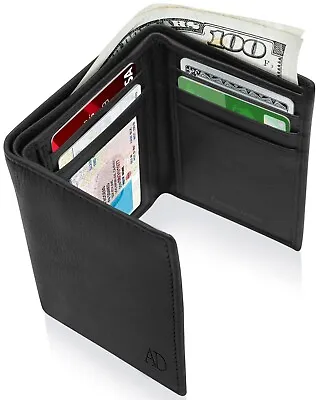 Genuine Leather Mens Wallet Slim Trifold Wallets For Men With ID Window RFID • $14.99
