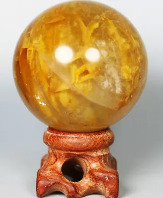 171g NATURAL Yellow PHANTOM MULTI-INCLUSIONS Rainbow CRYSTAL Sphere Ball / Stand • $15.99
